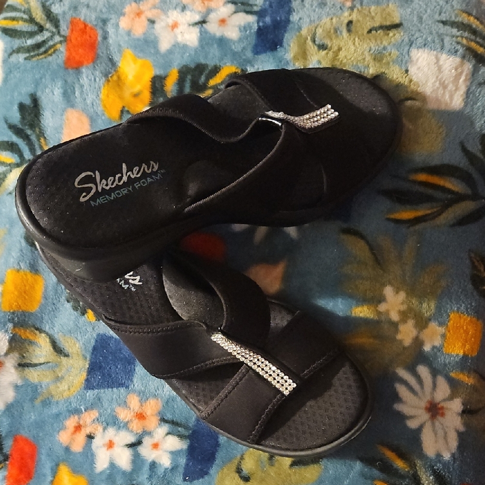 Skechers Black Sandals with Silver Accents